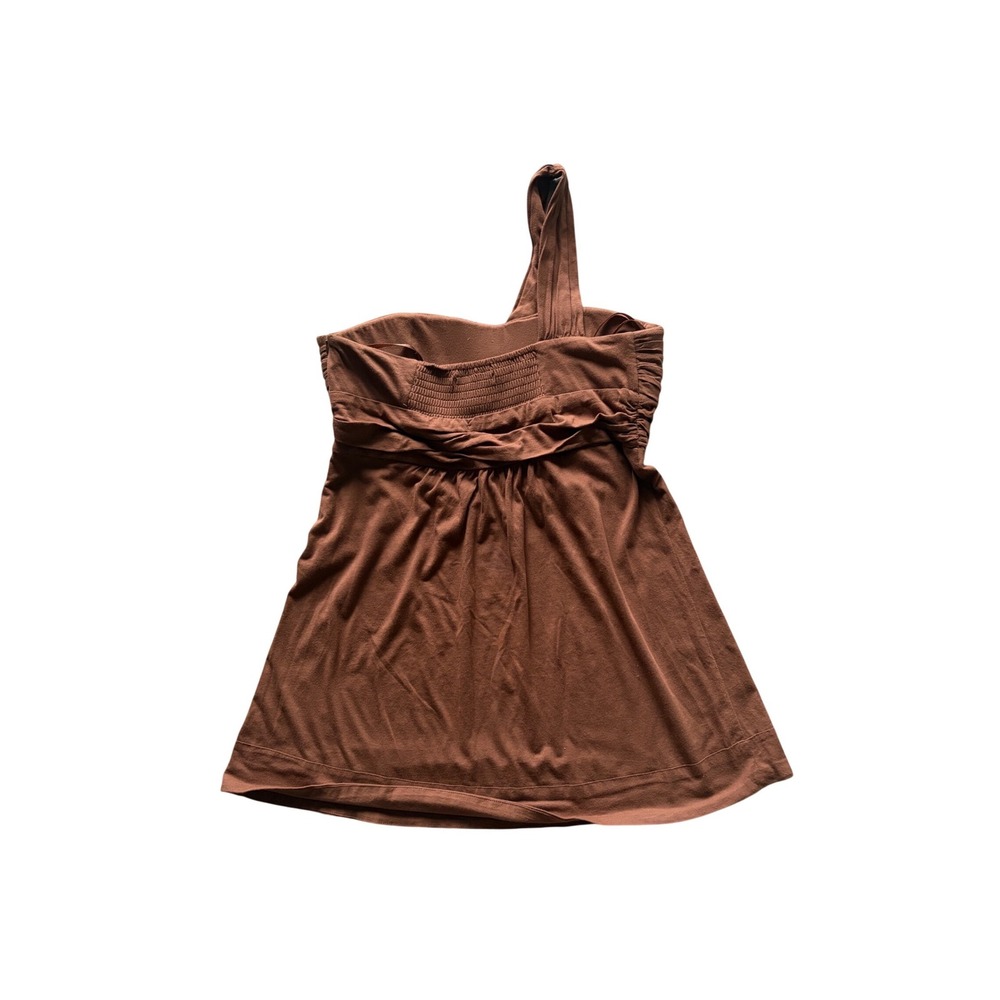 Azwell Brown One Shoulder Ruched Y2K Tunic Top Cotton Side Zip Womens Large - Picture 2 of 3